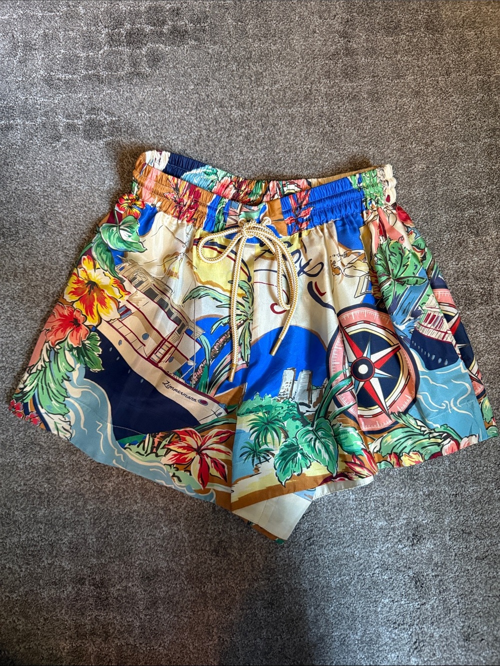 Zimmermann Tropical Print High Waist Shorts - Blue, Cream, Green, Red